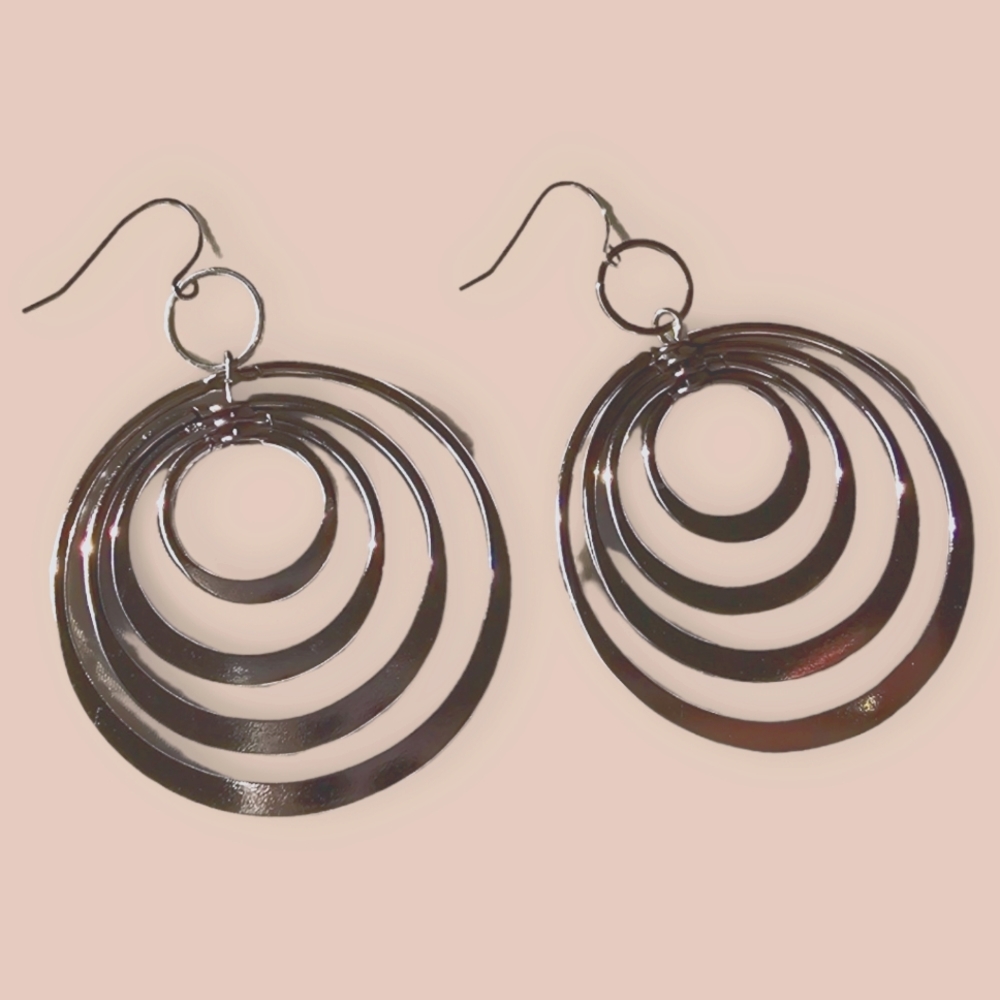 Lia Sophia dangle 4 hoop earrings, Sterling Silver, early Y2k.